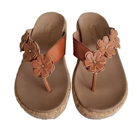 Skechers Women's Sz 8 Cali Arch Fit Beverlee Floral Thong Sandals Brown A677220 - Picture 3 of 11